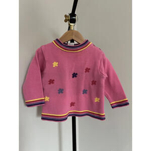 Vintage Y2K Old Navy Pink Star Knit Sweater - Rainbow Trim - 18-24M